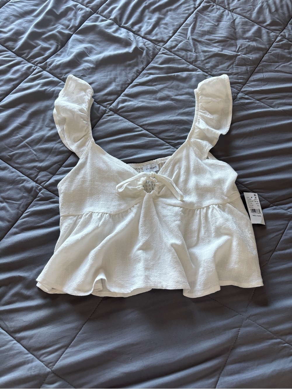 [Tags On!] PacSun White Ruffle Tie-Front Peplum Crop Top